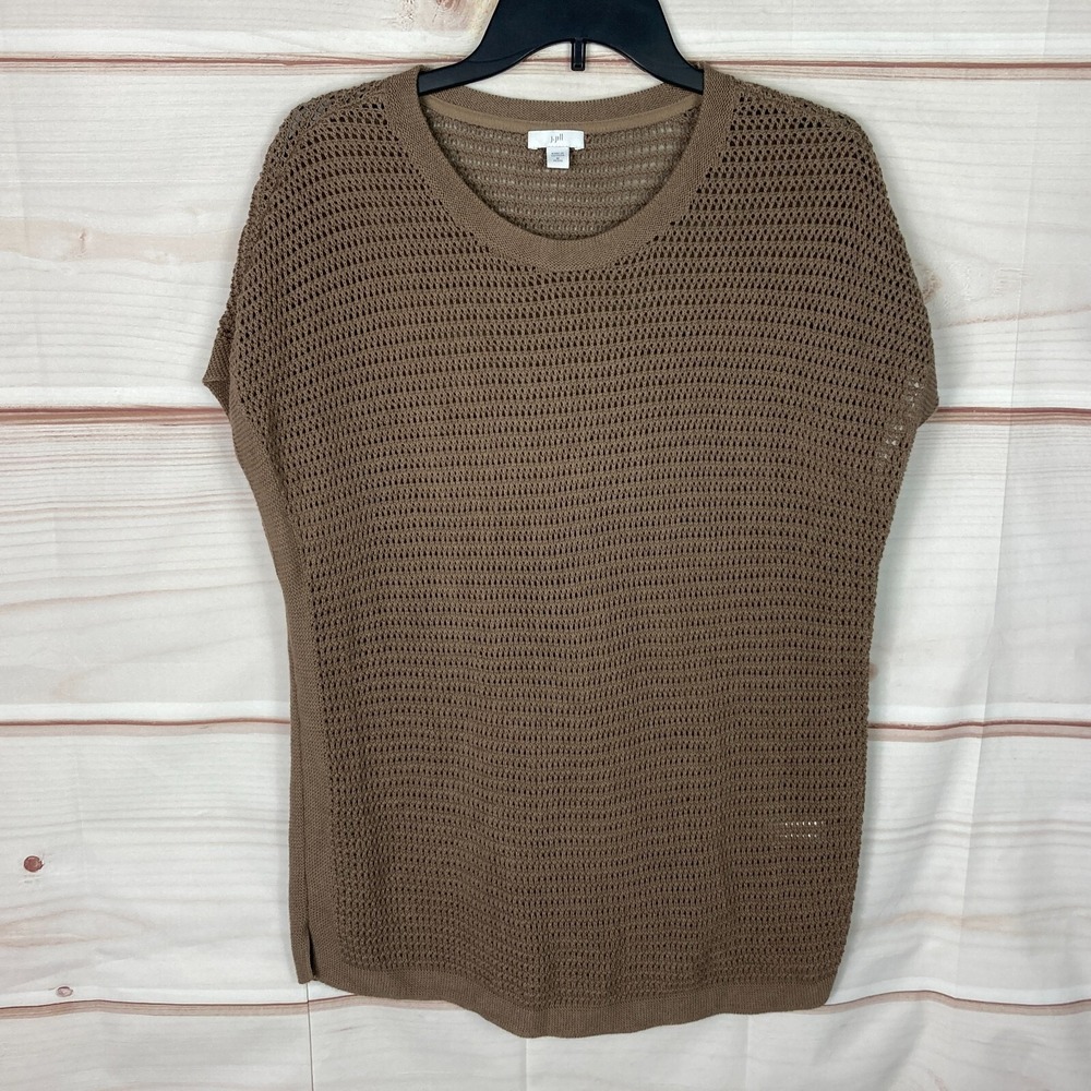 J Jill Sweater Womens PM Brown Open Knit Tunic Pullover Dolman Sleeve Solid